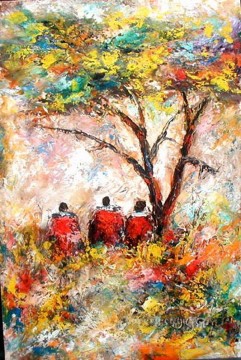 Sentado bajo un árbol de África Pinturas al óleo